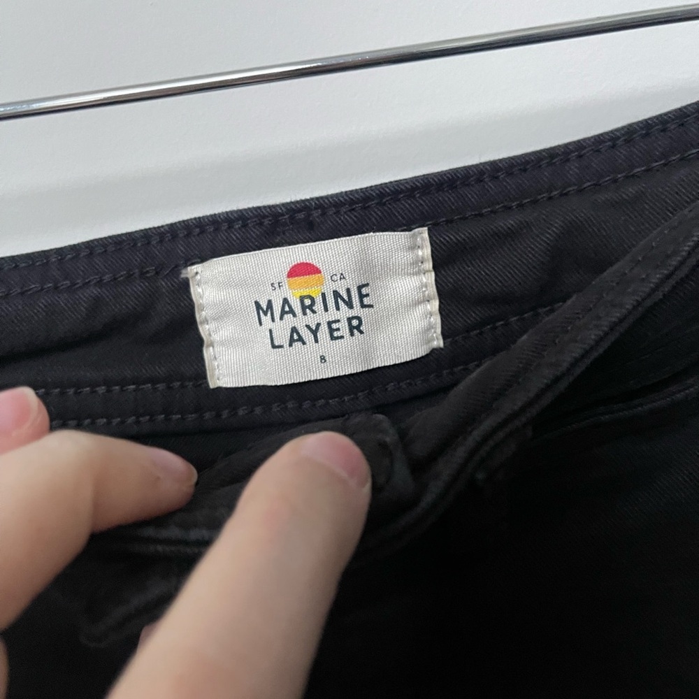 Marine Layer | Black High Waist Wide Leg Raw Hem Pants - Picture 5 of 7